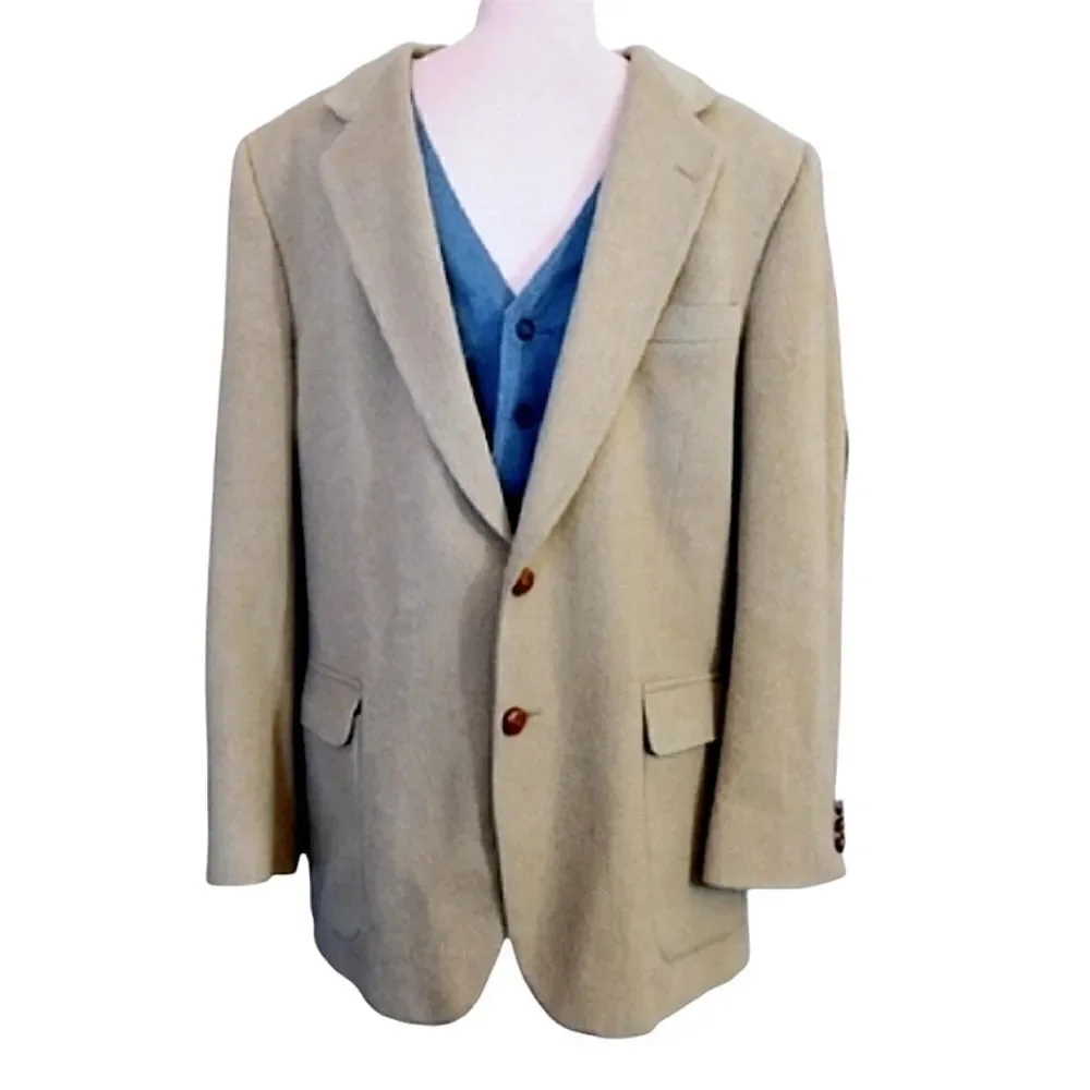 VTG 90s Bergren's Tacoma‎ Beige Camel Hair Blend Sport Coat Blazer SZ 42R